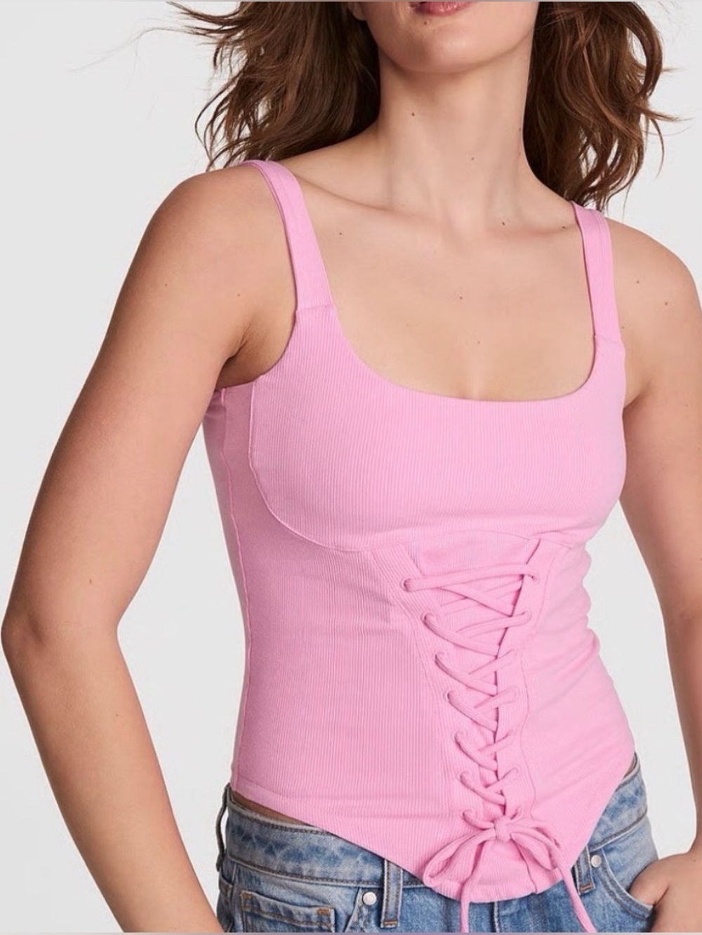 Victoria secret PINK tank Women's Pink Lace-Up Ribbed Tank Top